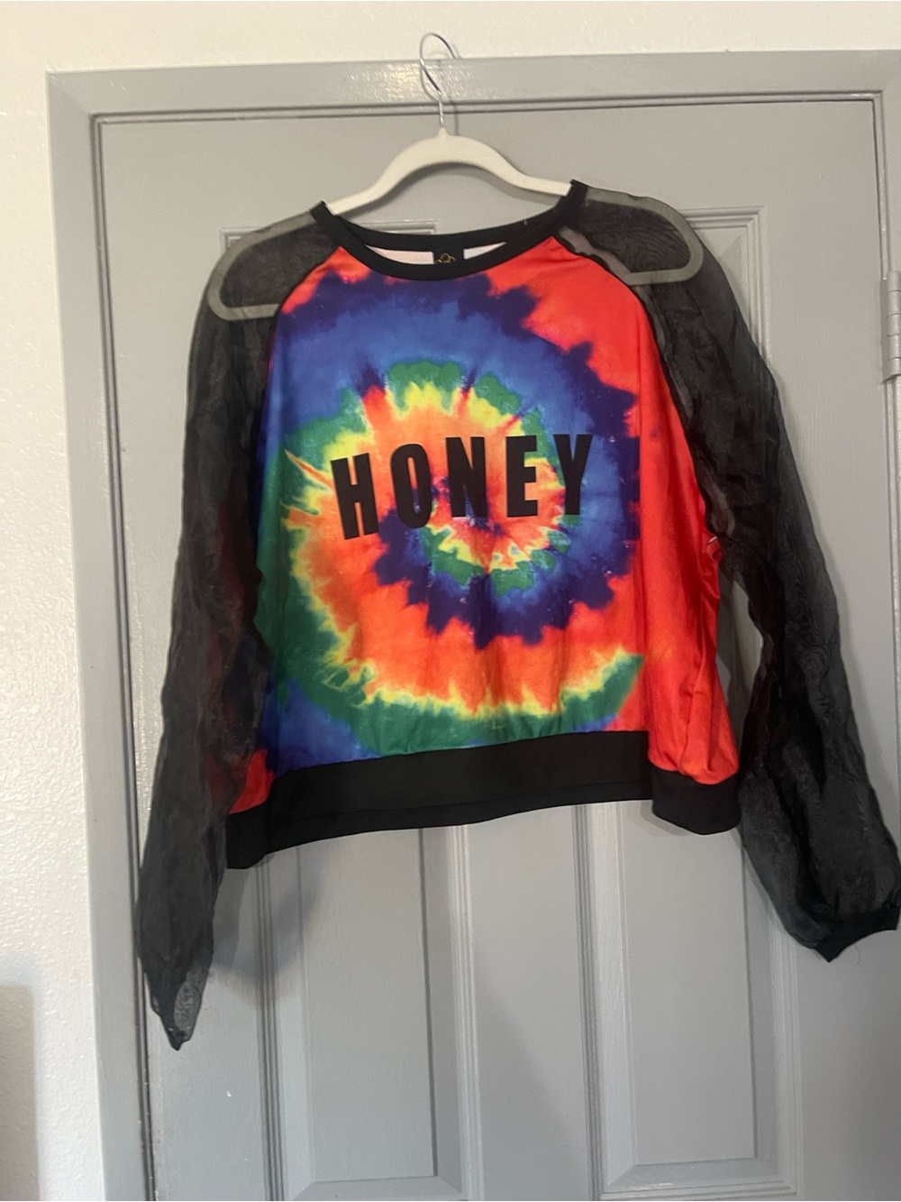 Honeylove Tie-Dye Long Sleeve Tee with Sheer Black Sleeves